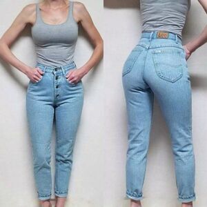 Rare Vintage 80s Lee High Waisted Button Fly Stone Wash Union Made Jeans 6